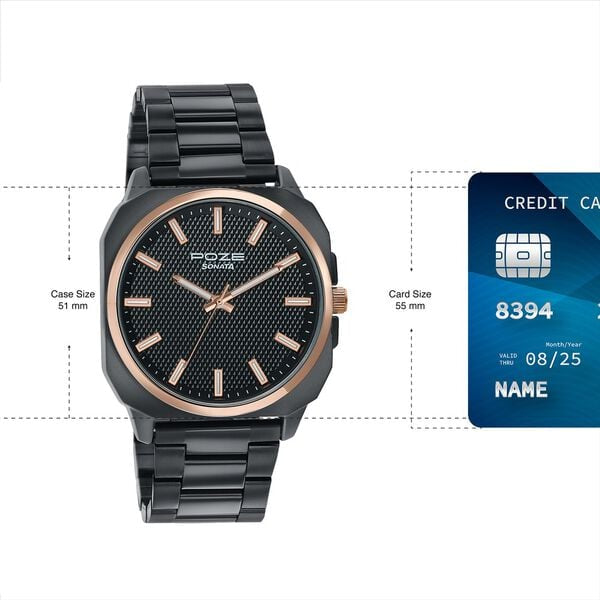 Sonata Poze Black Dial Black Metal Strap Men's Watch SP70087KM02 - view 2
