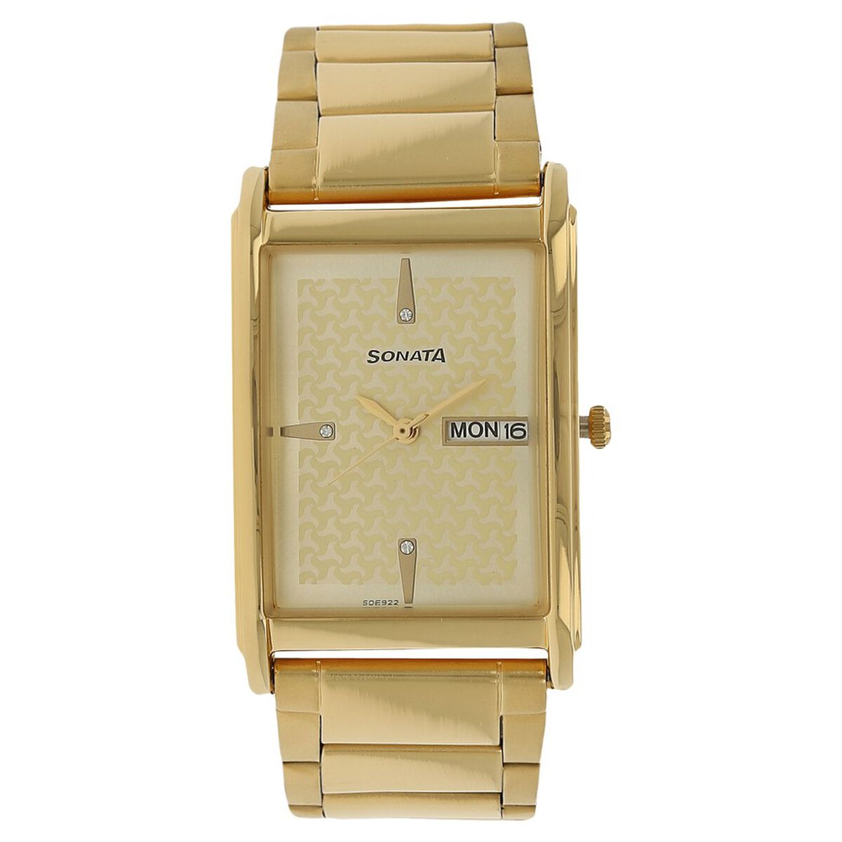 Sonata Day-Date Champagne Dial Gold-Tone Stainless Steel Strap Men's Watch 77002YM06 - view 1