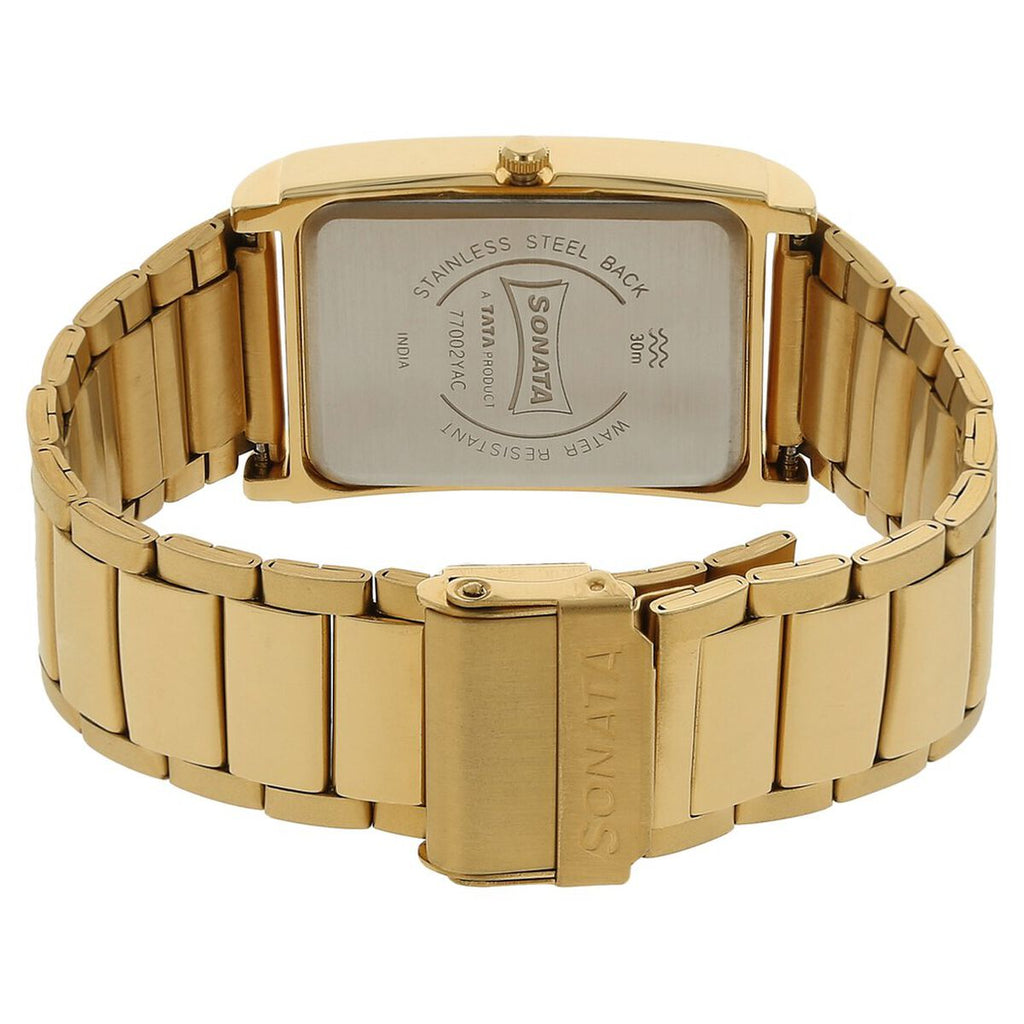 Sonata Day-Date Champagne Dial Gold-Tone Stainless Steel Strap Men's Watch 77002YM06 - view 4
