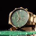 Sonata Multifunction Green Dial Gold-Tone Stainless Steel Strap Men's Watch 77145YM01 - view 1