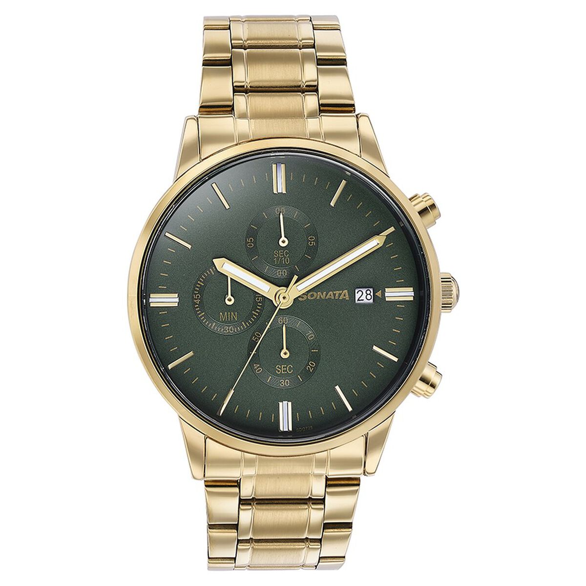 Sonata Multifunction Green Dial Gold-Tone Stainless Steel Strap Men's Watch 77145YM01 - view 2