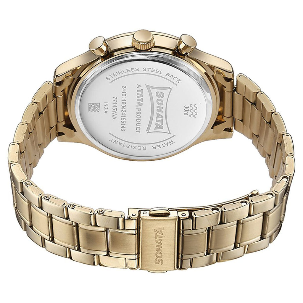 Sonata Multifunction Green Dial Gold-Tone Stainless Steel Strap Men's Watch 77145YM01 - view 6