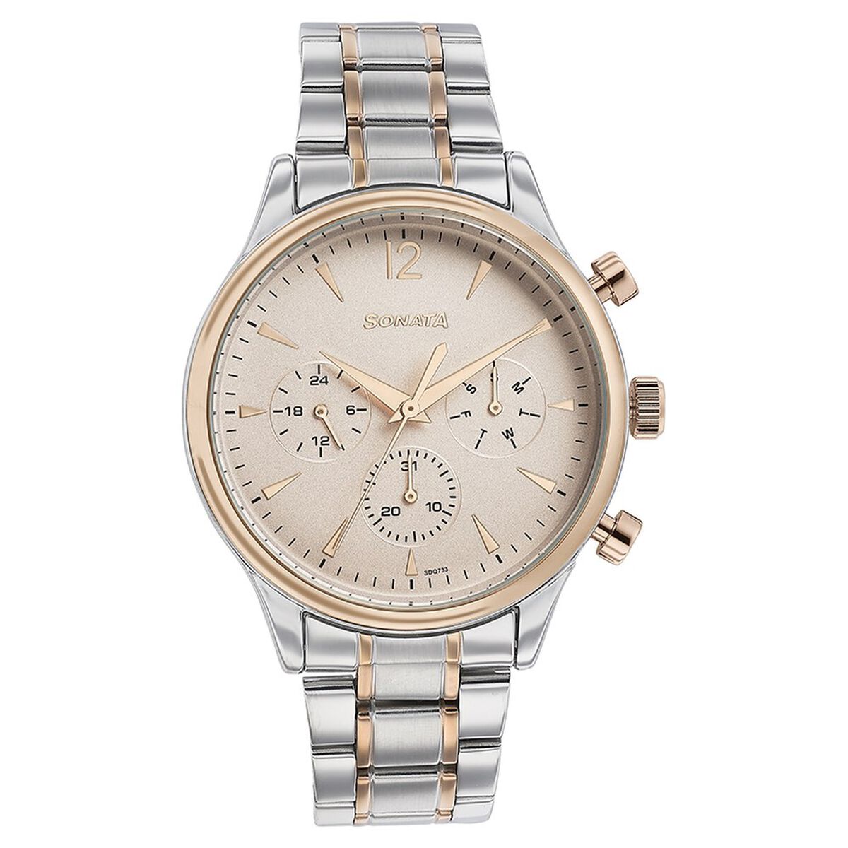 Sonata Multifunction Pink Dial Two-Tone Stainless Steel Strap Men's Watch 77146KM01 - view 2