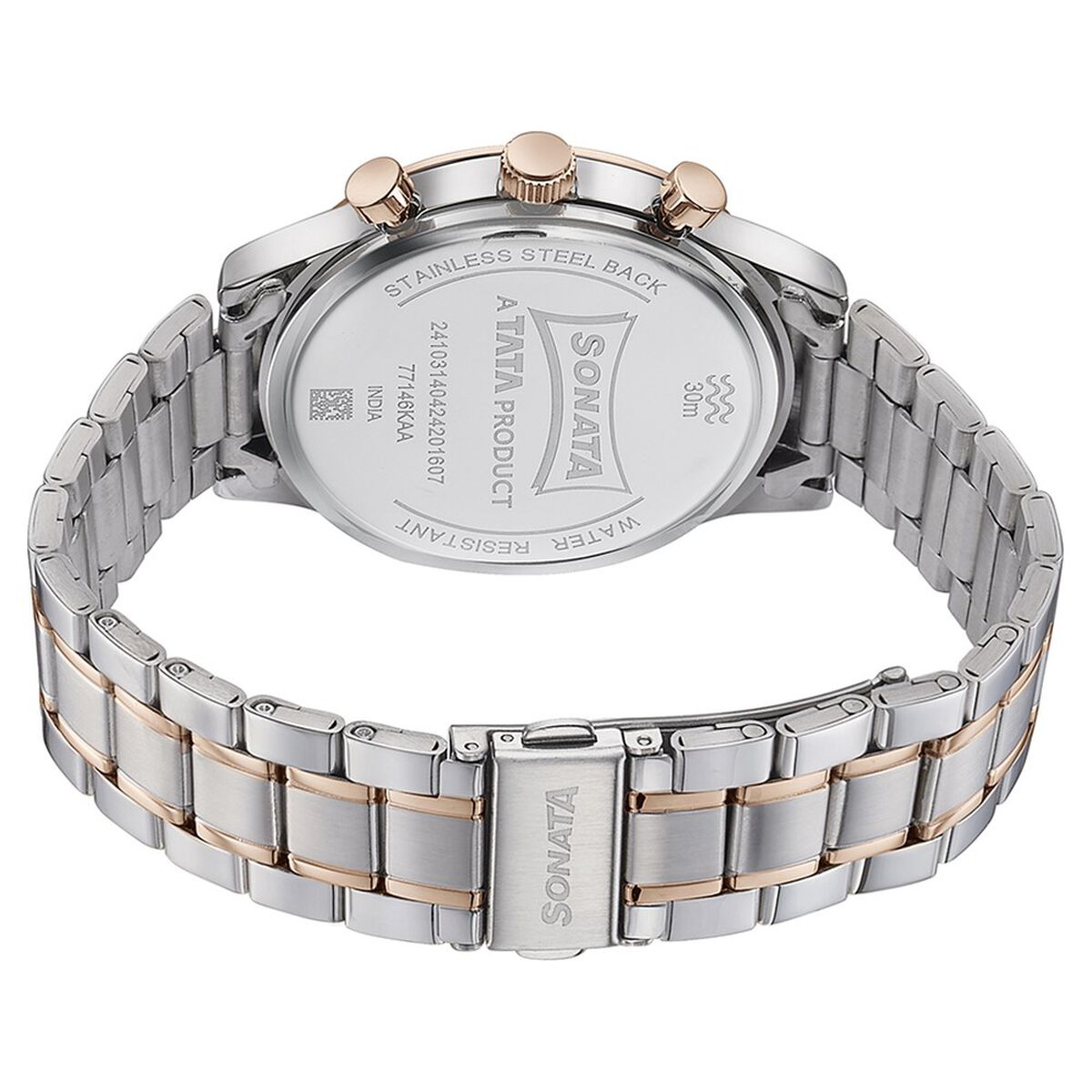 Sonata Multifunction Pink Dial Two-Tone Stainless Steel Strap Men's Watch 77146KM01 - view 6