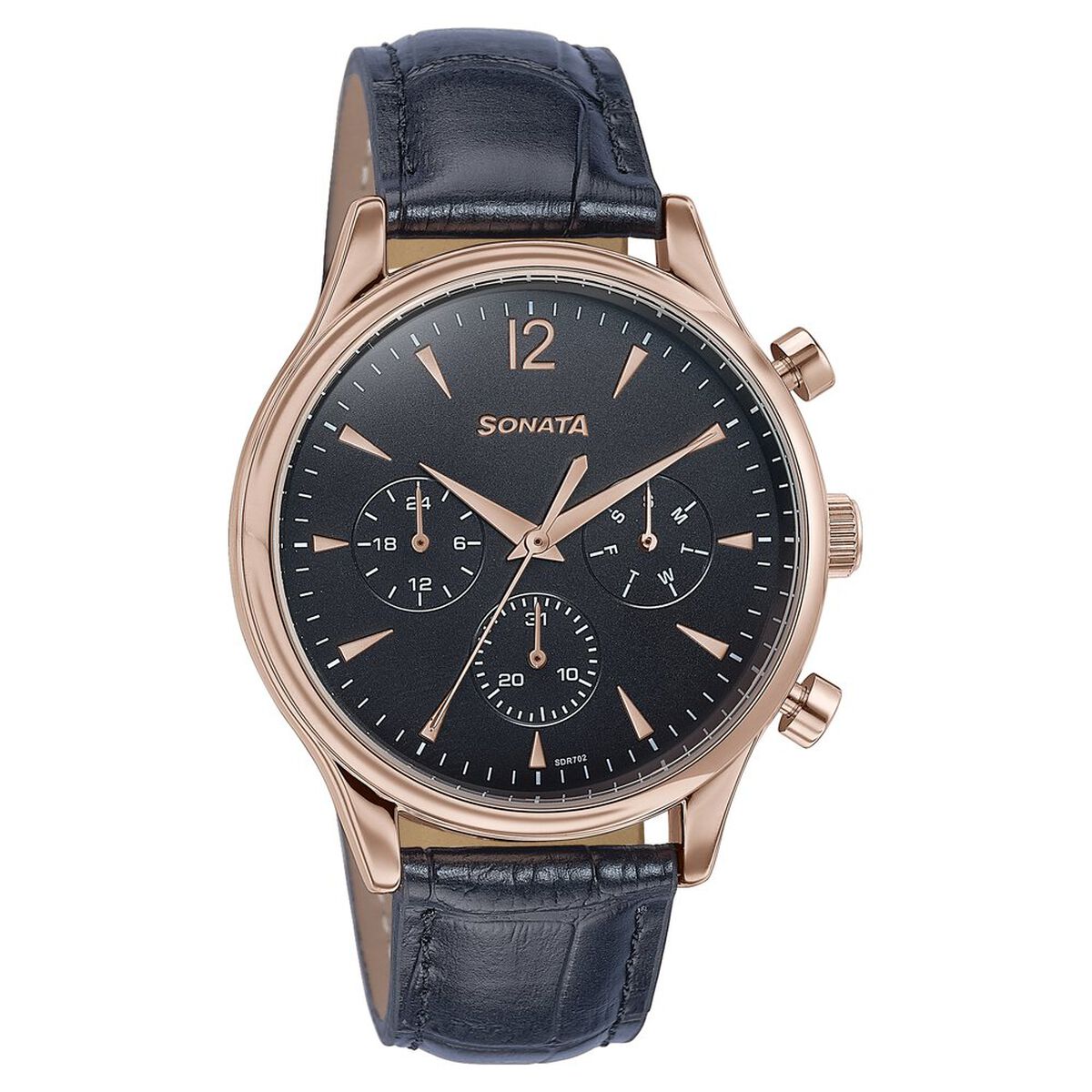 Sonata Wedding Edit Black Dial Black Leather Strap Men's Watch 77146WL02 - view 3