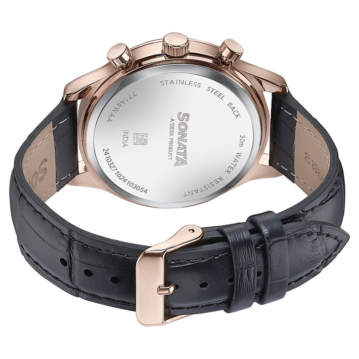 Sonata Wedding Edit Black Dial Black Leather Strap Men's Watch 77146WL02 - view 6