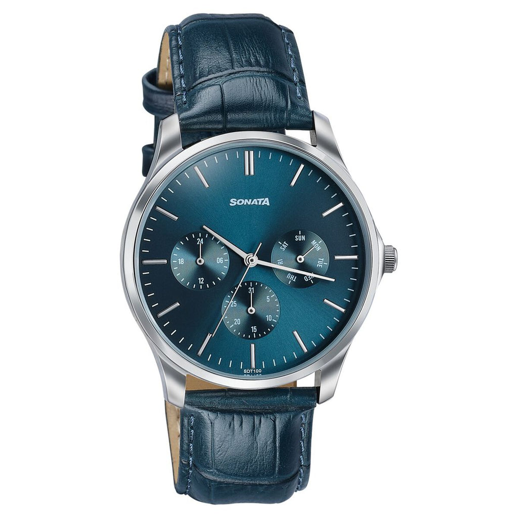 Sonata Axis Green Dial Green Leather Strap Men's Watch 77163SL04 - view 2