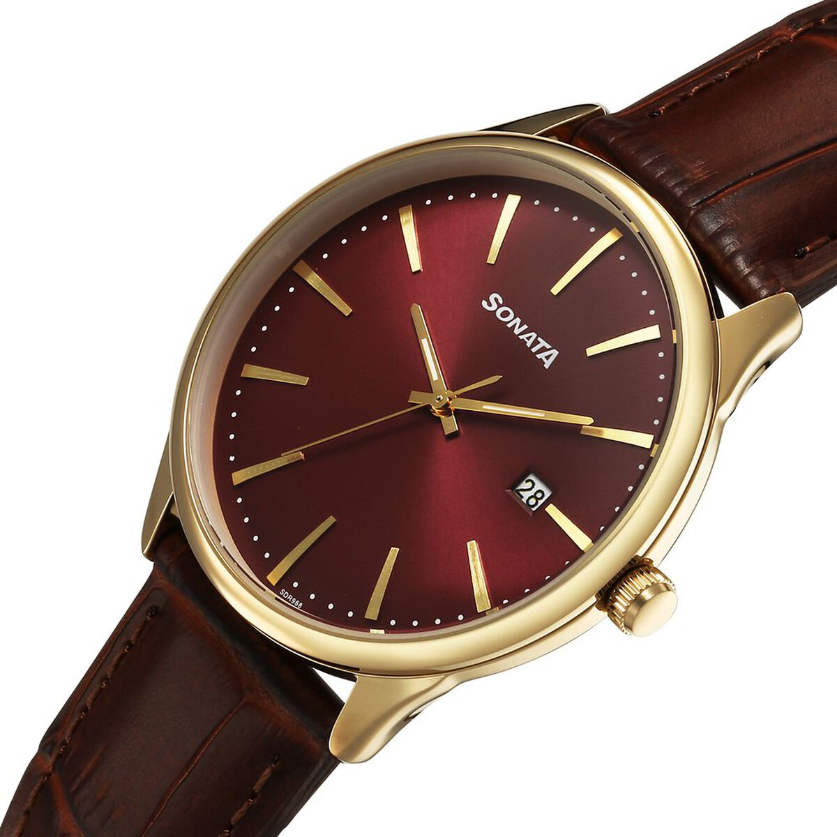 Sonata Eternia Maroon Dial Brown Leather Strap Men's Watch 77166YL02 - view 3