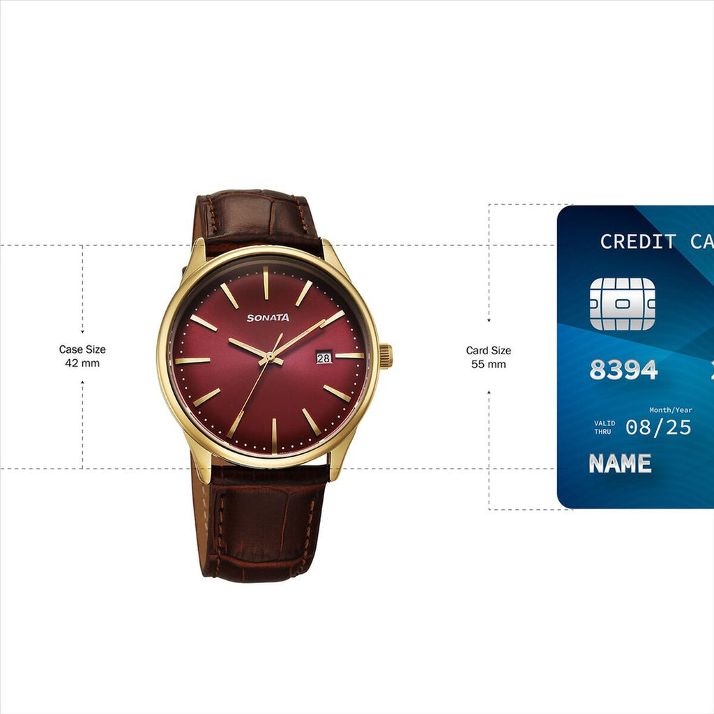 Sonata Eternia Maroon Dial Brown Leather Strap Men's Watch 77166YL02 - view 4