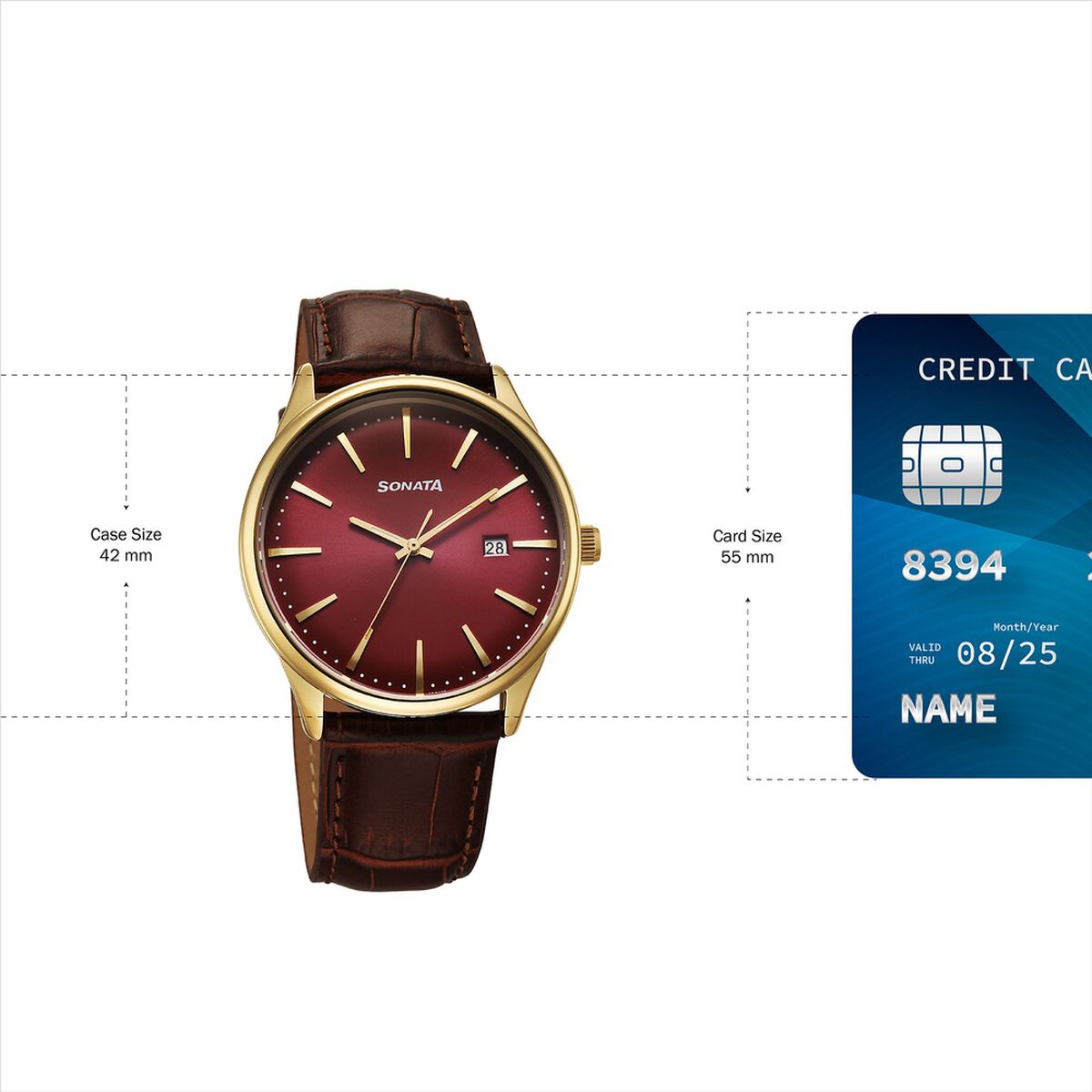 Sonata Eternia Maroon Dial Brown Leather Strap Men's Watch 77166YL02 - view 4