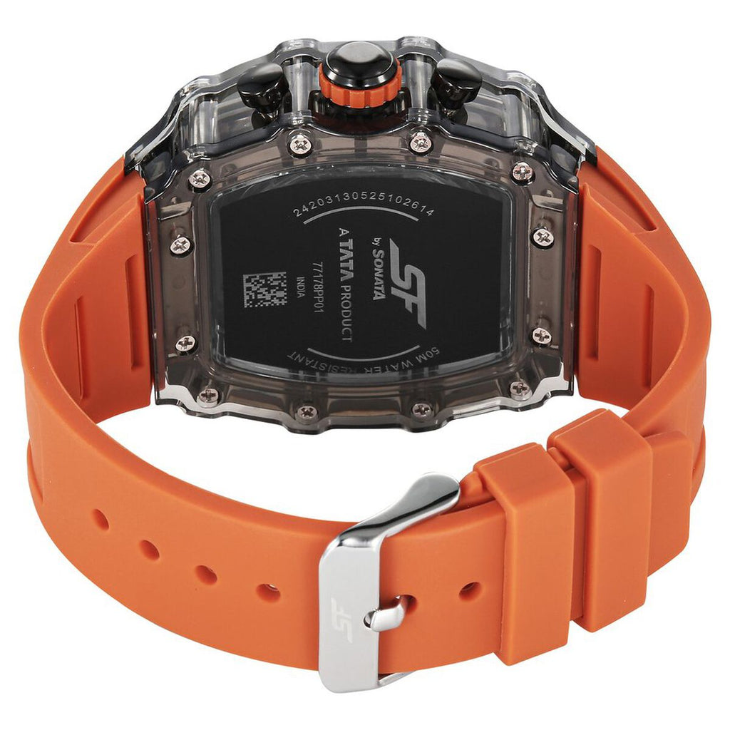 Sonata SF Maiden Voyage Black Dial Orange Silicone Strap Men's Watch 77178PP01W - view 5