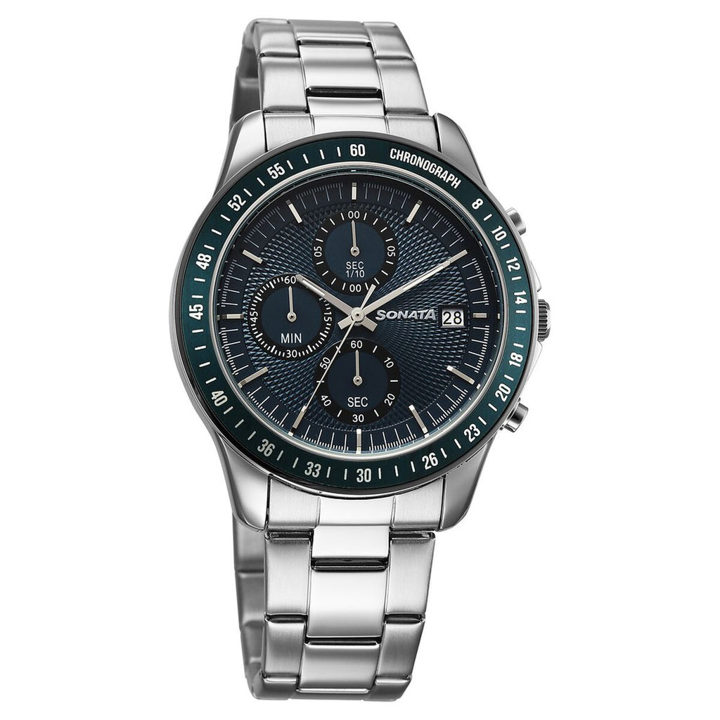 Sonata Chronos Blue Dial Silver Stainless Steel Strap Men's Watch 77187KM02 - view 1
