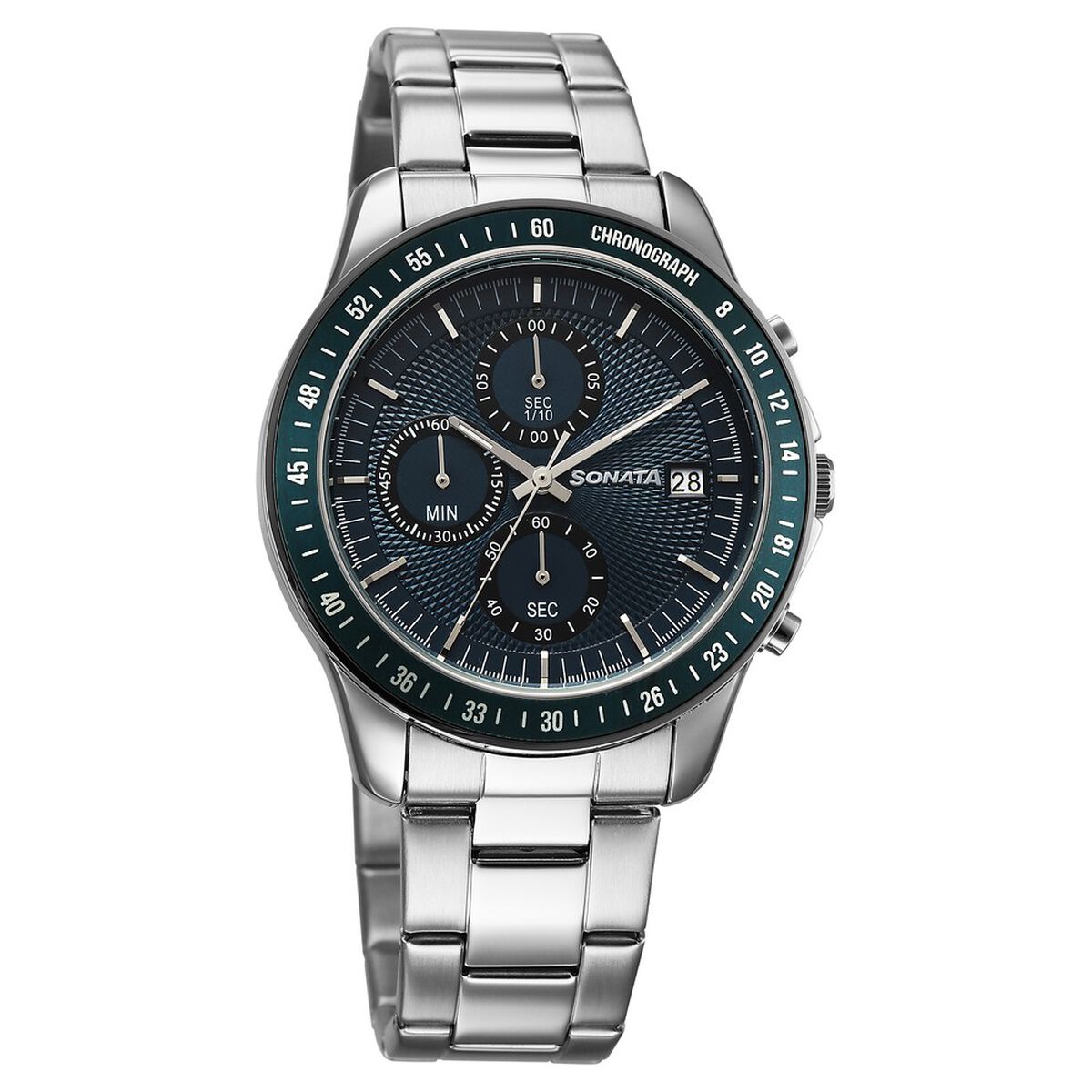 Sonata Chronos Blue Dial Silver Stainless Steel Strap Men's Watch 77187KM02 - view 1