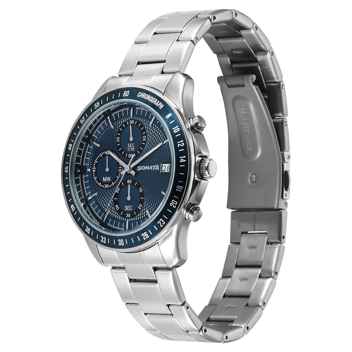 Sonata Chronos Blue Dial Silver Stainless Steel Strap Men's Watch 77187KM02 - view 2