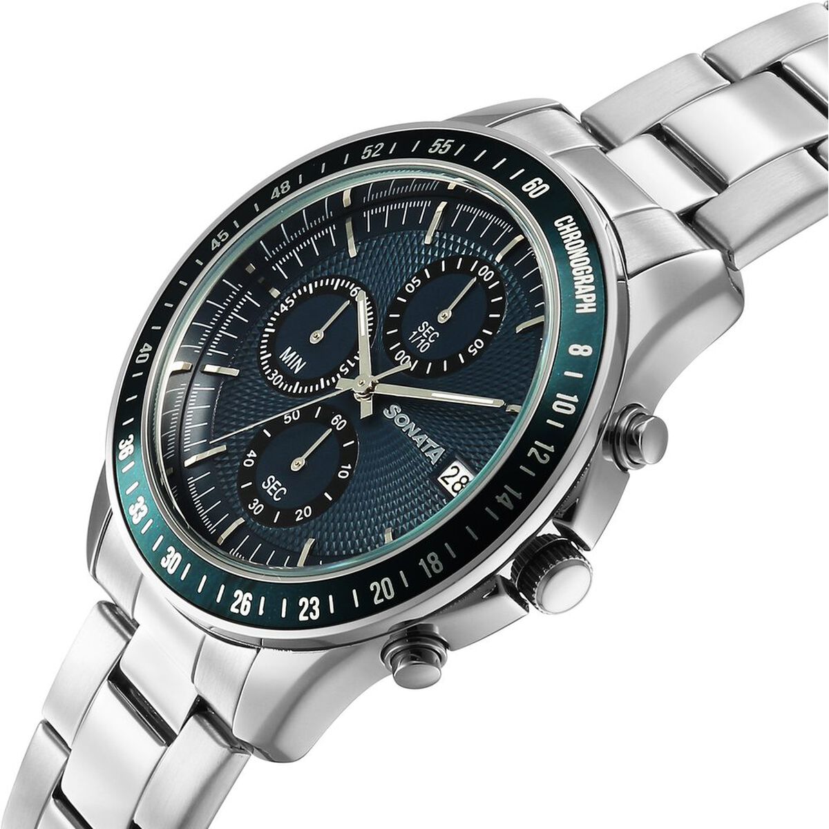 Sonata Chronos Blue Dial Silver Stainless Steel Strap Men's Watch 77187KM02 - view 3