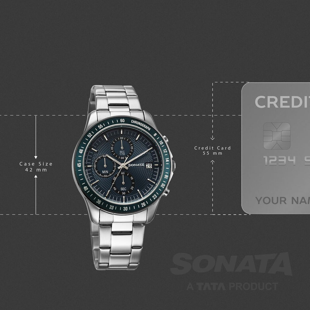 Sonata Chronos Blue Dial Silver Stainless Steel Strap Men's Watch 77187KM02 - view 4