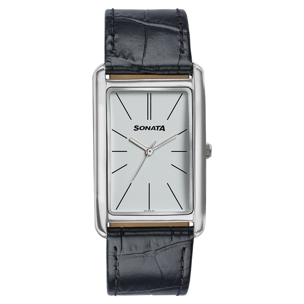 Sonata Ascent White Dial Black Leather Strap Men's Watch 77196SL01 - view 1