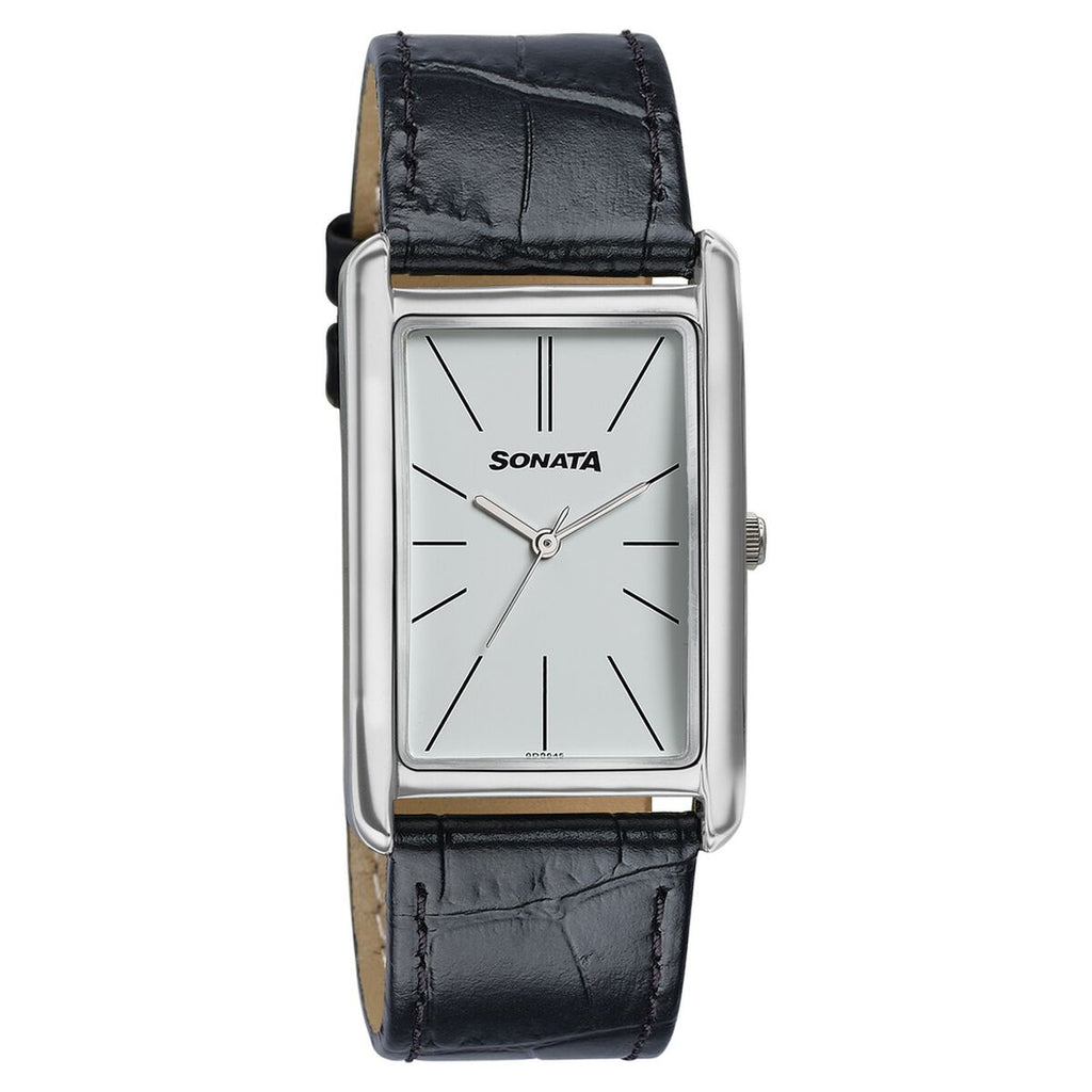 Sonata Ascent White Dial Black Leather Strap Men's Watch 77196SL01 - view 2