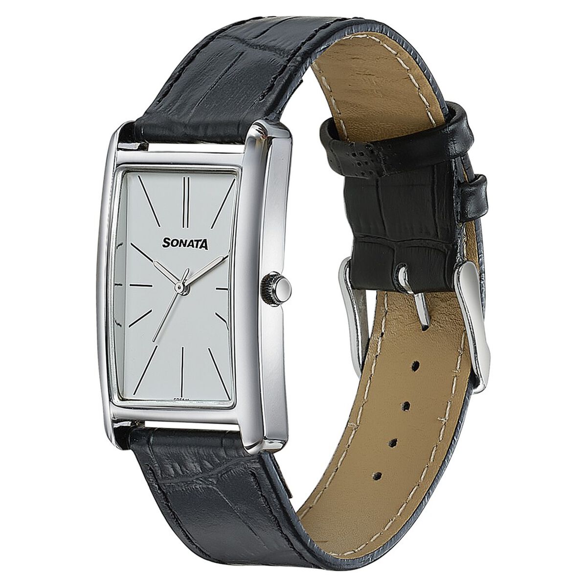 Sonata Ascent White Dial Black Leather Strap Men's Watch 77196SL01 - view 3