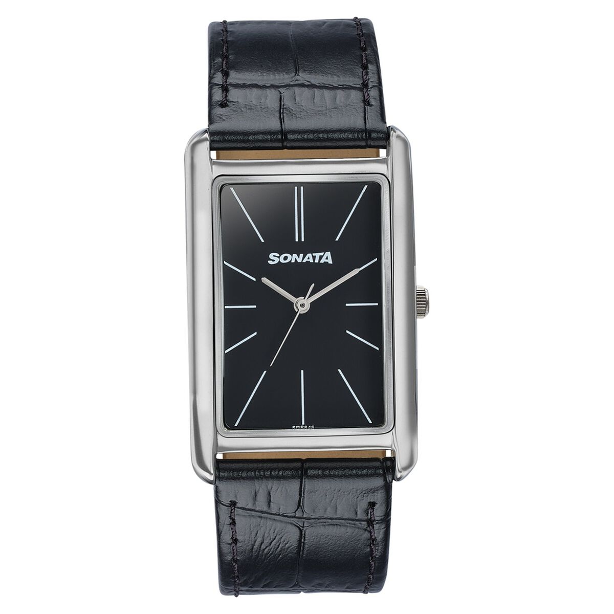 Sonata Ascent Black Dial Black Leather Strap Men's Watch 77196SL02 - view 1
