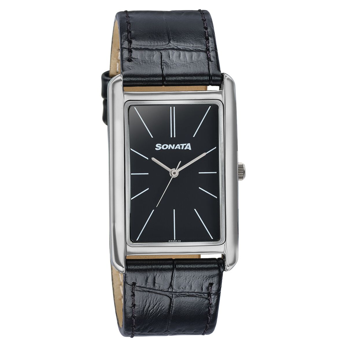 Sonata Ascent Black Dial Black Leather Strap Men's Watch 77196SL02 - view 2