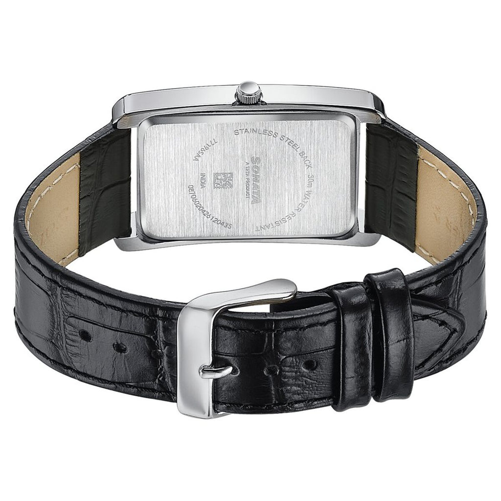 Sonata Ascent Black Dial Black Leather Strap Men's Watch 77196SL02 - view 6