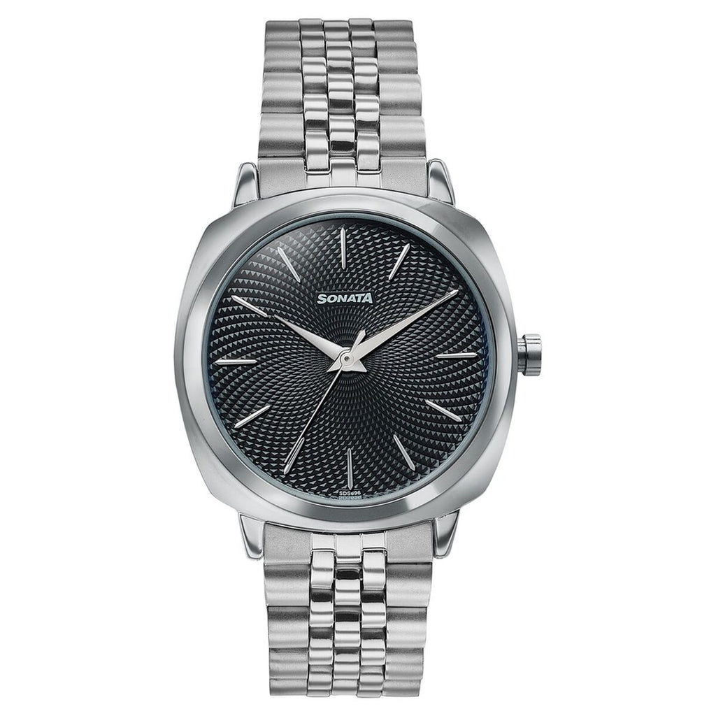 Sonata Vector Black Dial Silver Stainless Steel Strap Men's Watch 77197SM02 - view 2