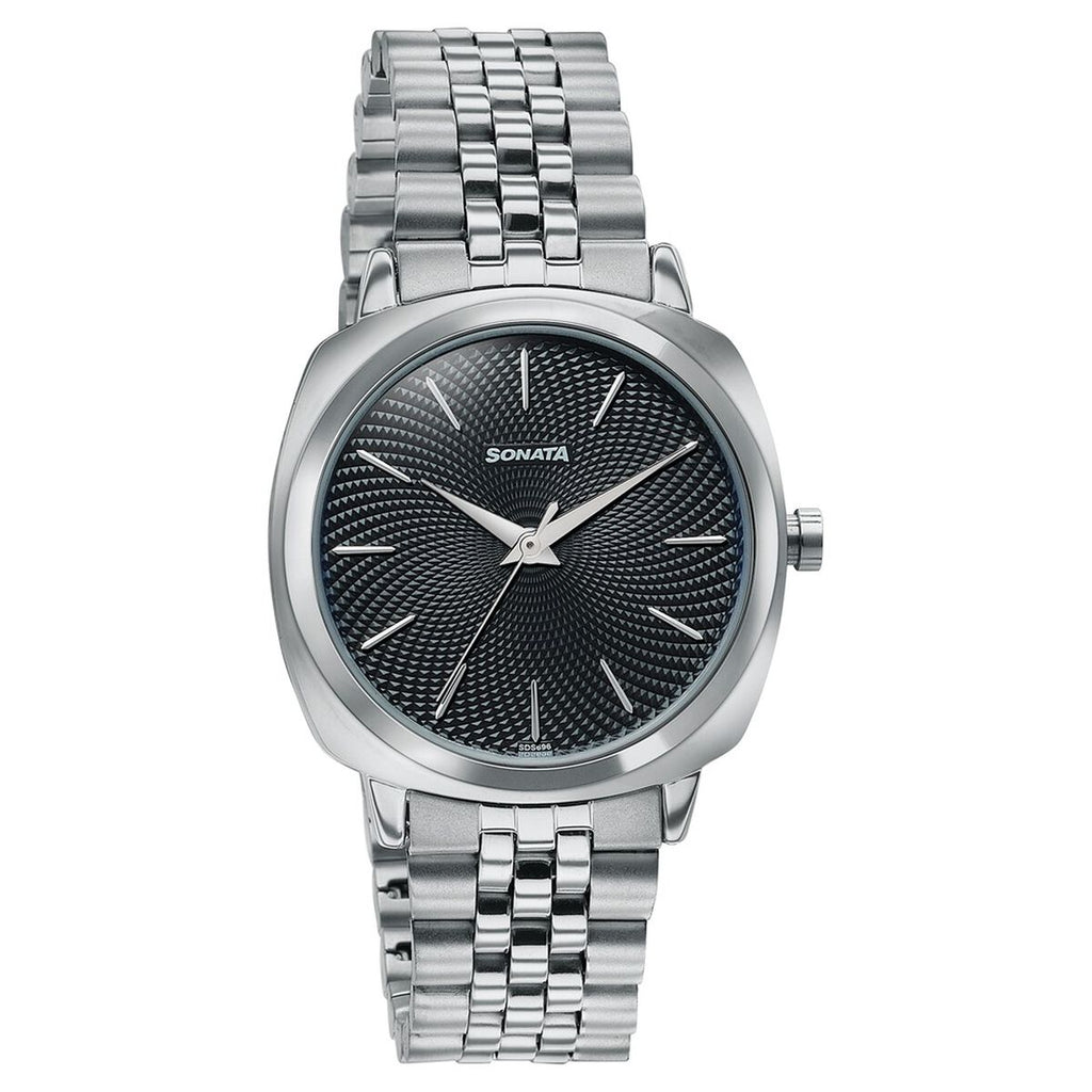Sonata Vector Black Dial Silver Stainless Steel Strap Men's Watch 77197SM02 - view 3