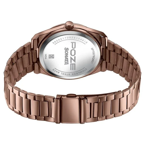 Sonata Poze Brown Dial Brown Metal Strap Men's Watch - view 5