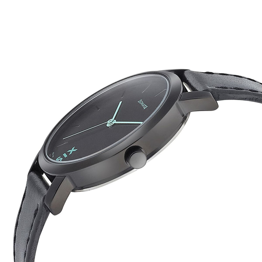 Sonata Play Black Dial Black Leather Strap Women's Watch 8164NL01 - view 3