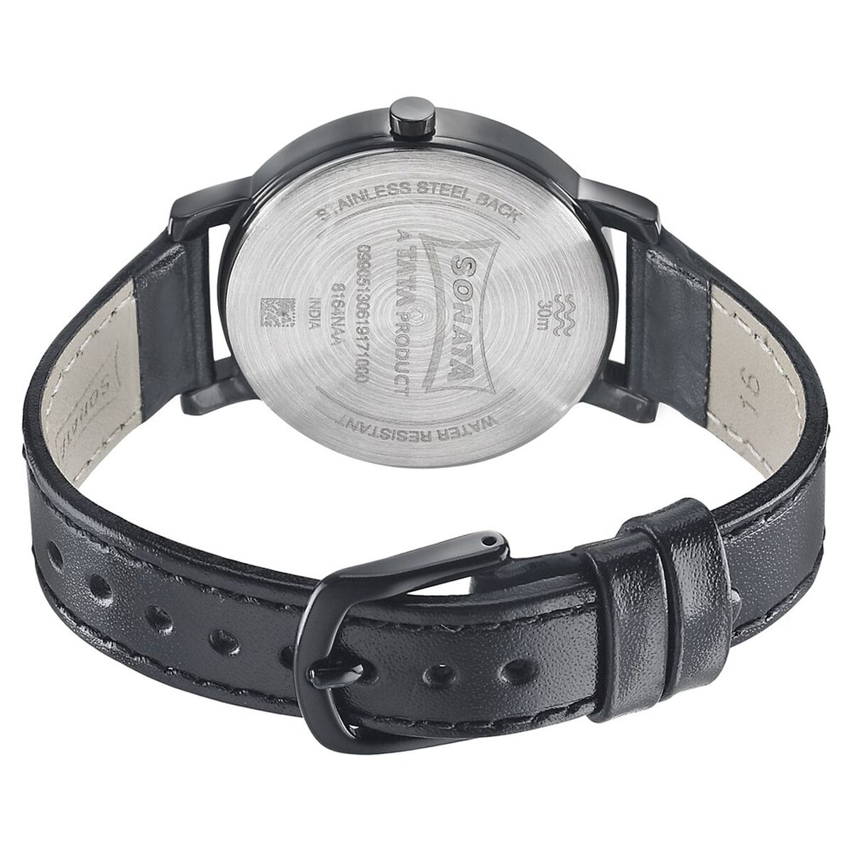 Sonata Play Black Dial Black Leather Strap Women's Watch 8164NL01 - view 4
