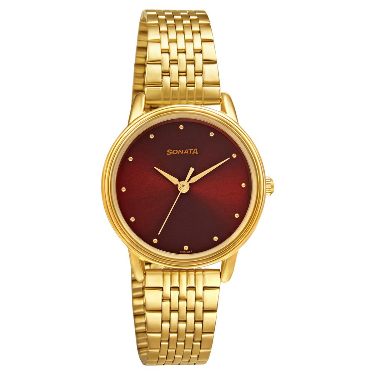 Sonata Gold Edit Maroon Dial Gold-Tone Stainless Steel Strap Women's Watch 8175YM03 - view 1