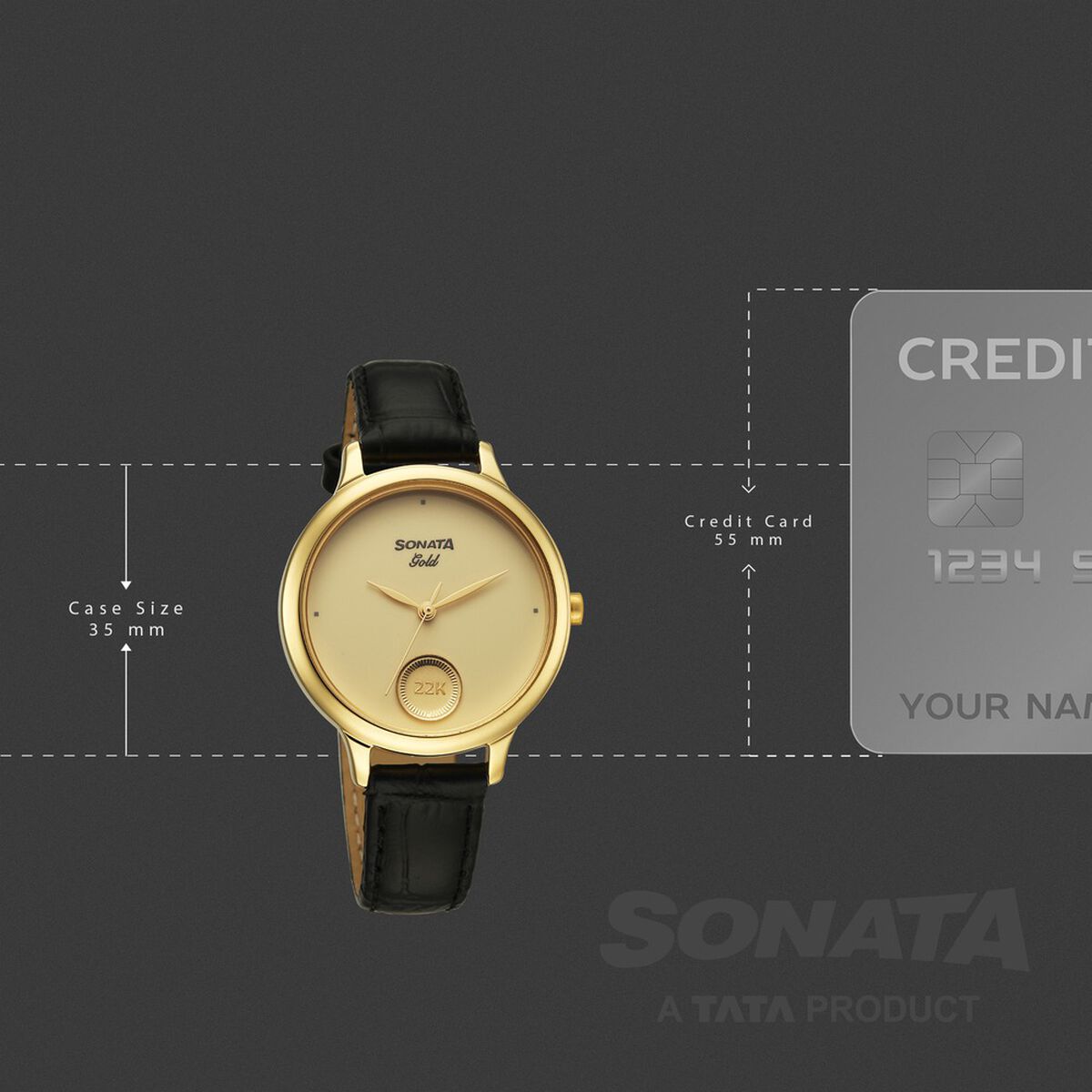 Sonata Gold Champagne with Gold Coin Dial Black Leather Strap Women's Watch 8190YL02 - view 4