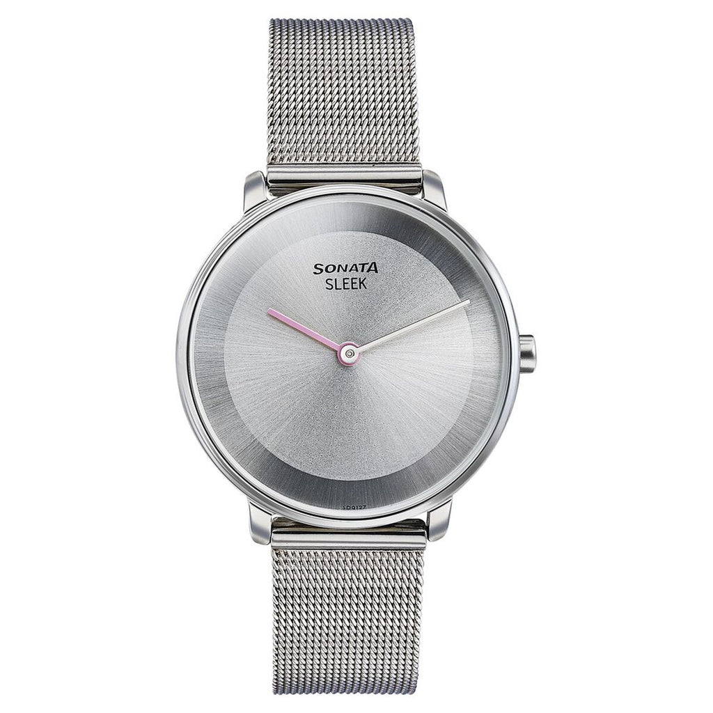 Sonata Sleek Grey Dial Silver Stainless Steel Strap Women's Watch 8191SM01 - view 1