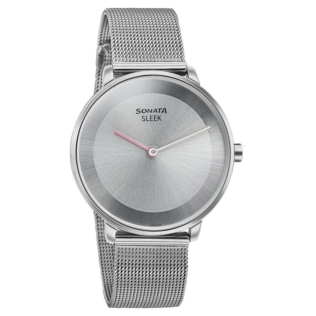 Sonata Sleek Grey Dial Silver Stainless Steel Strap Women's Watch 8191SM01 - view 2