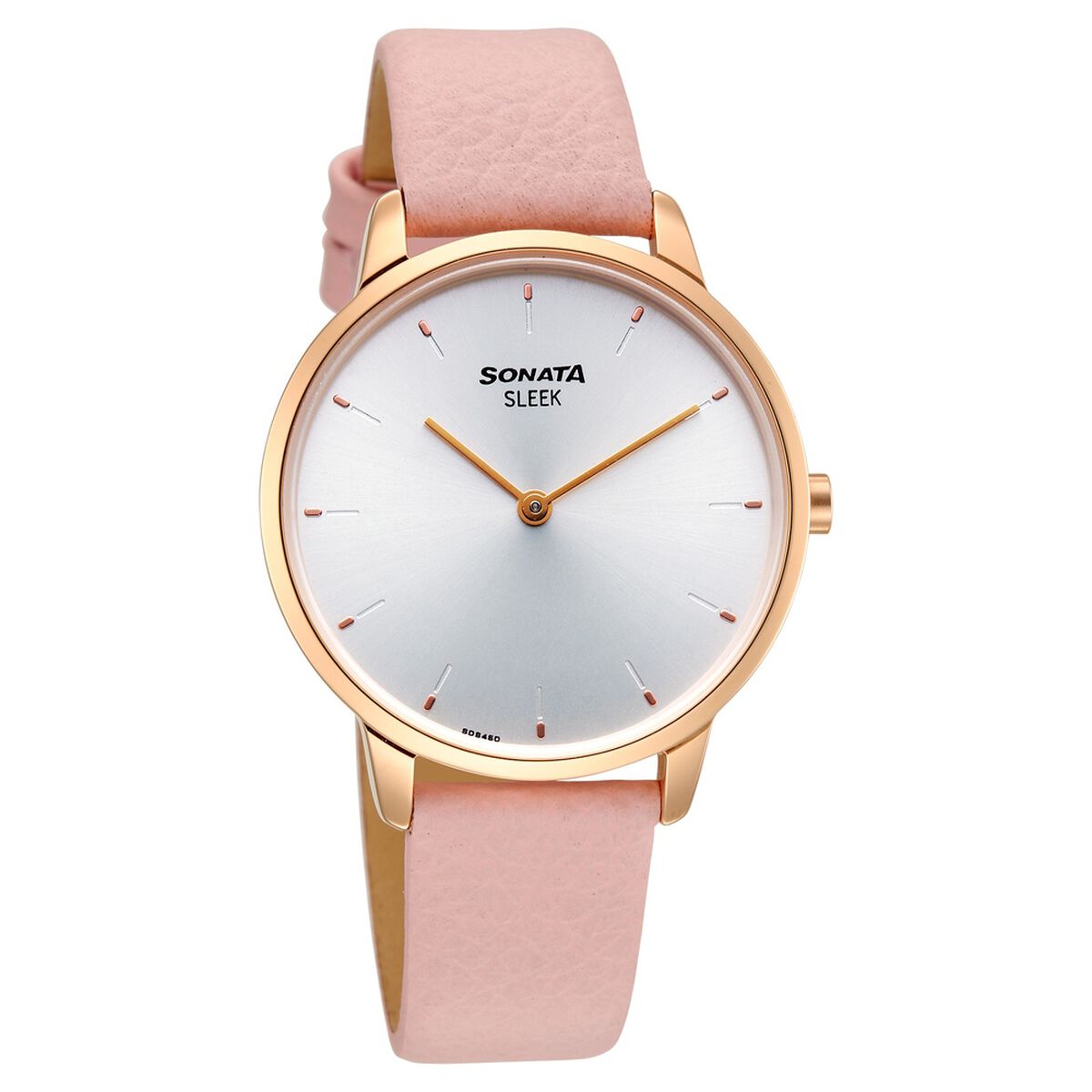 Sonata Sleek Silver Dial Pink Leather Strap Women's Watch 8200WL02 - view 1