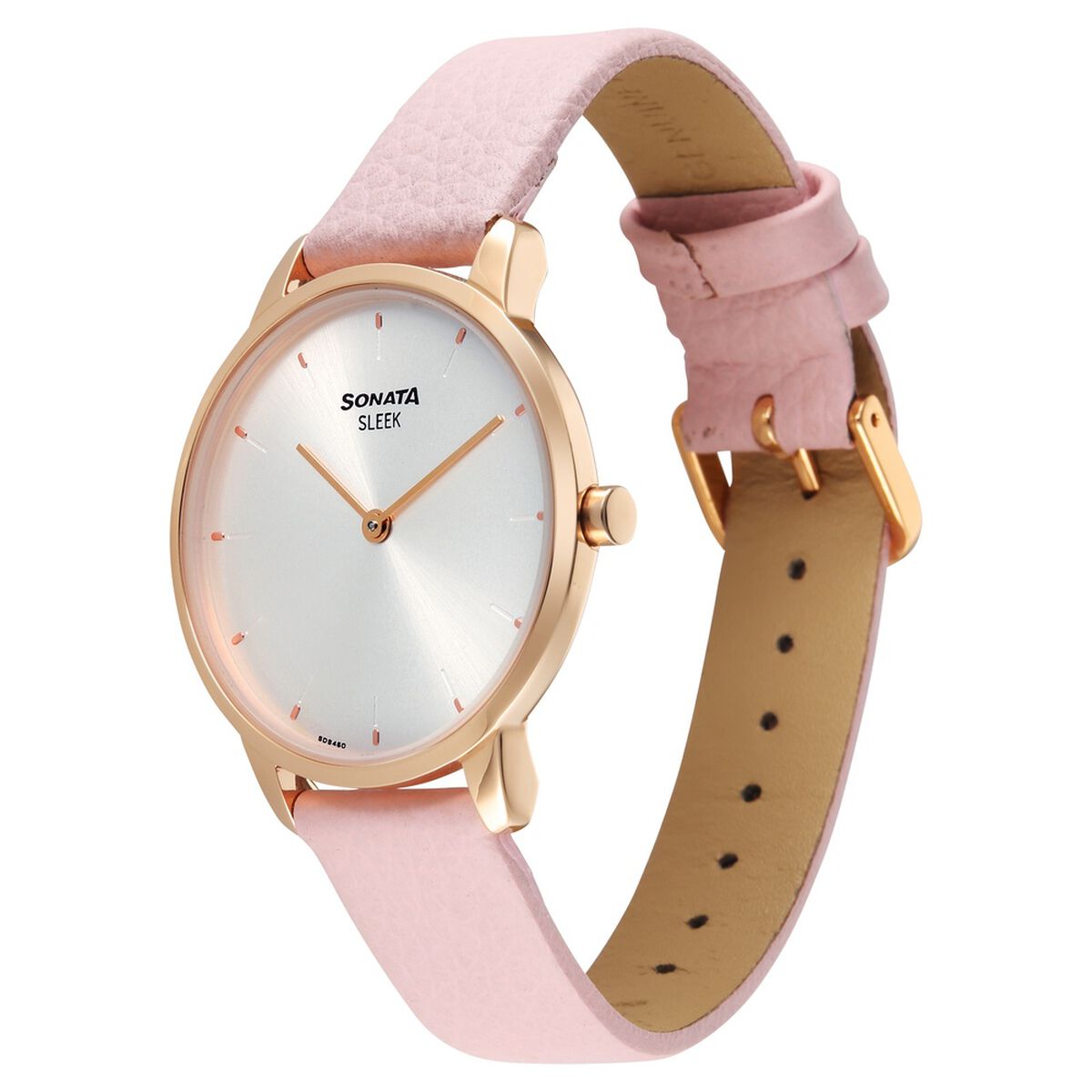 Sonata Sleek Silver Dial Pink Leather Strap Women's Watch 8200WL02 - view 2