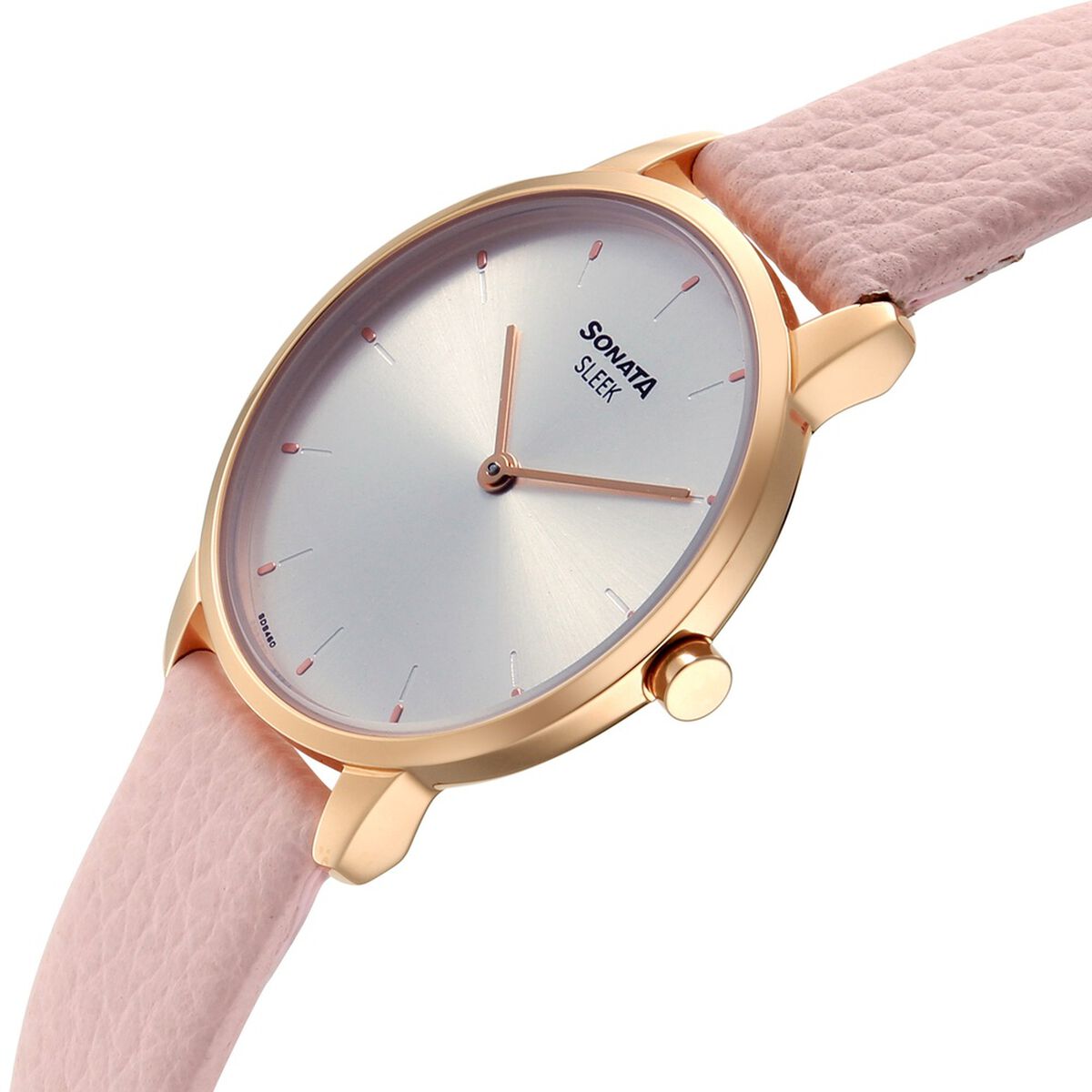 Sonata Sleek Silver Dial Pink Leather Strap Women's Watch 8200WL02 - view 3
