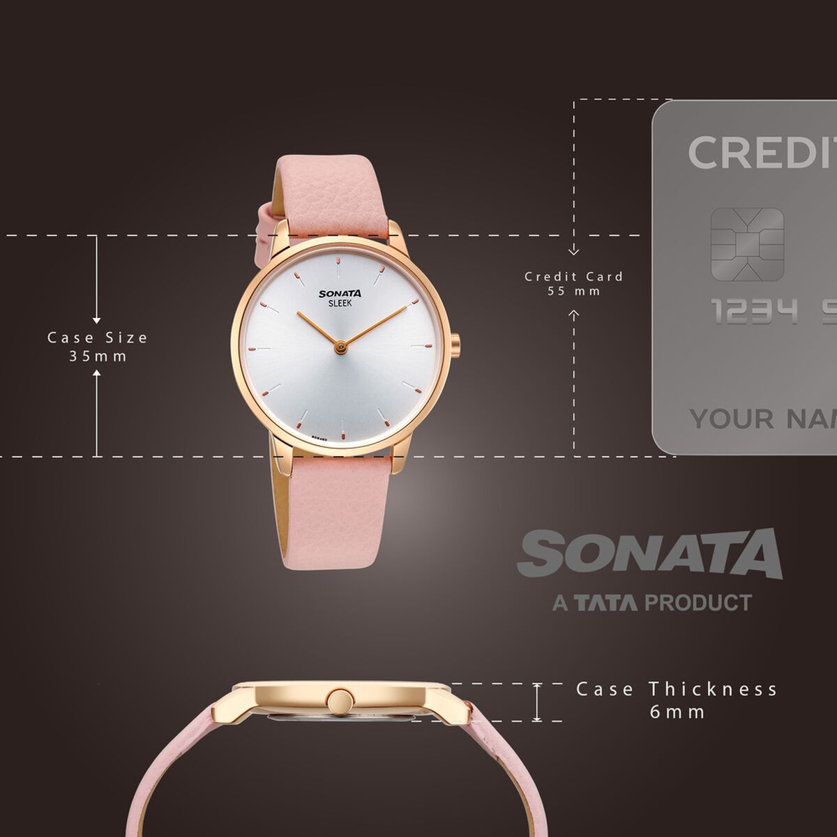 Sonata Sleek Silver Dial Pink Leather Strap Women's Watch 8200WL02 - view 4