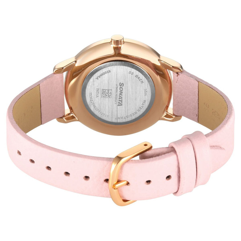 Sonata Sleek Silver Dial Pink Leather Strap Women's Watch 8200WL02 - view 6