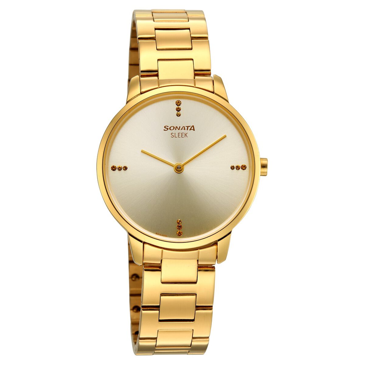 Sonata Sleek Champagne Dial Gold-Tone Metal Strap Women's Watch 8200YM01 - view 1