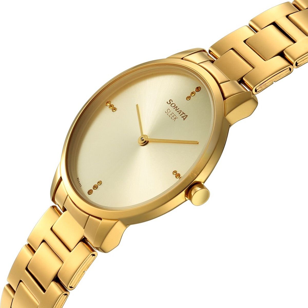 Sonata Sleek Champagne Dial Gold-Tone Metal Strap Women's Watch 8200YM01 - view 3