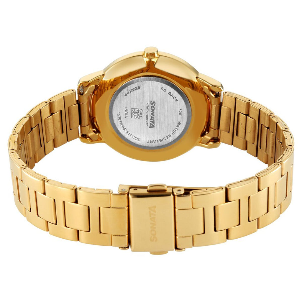 Sonata Sleek Champagne Dial Gold-Tone Metal Strap Women's Watch 8200YM01 - view 6
