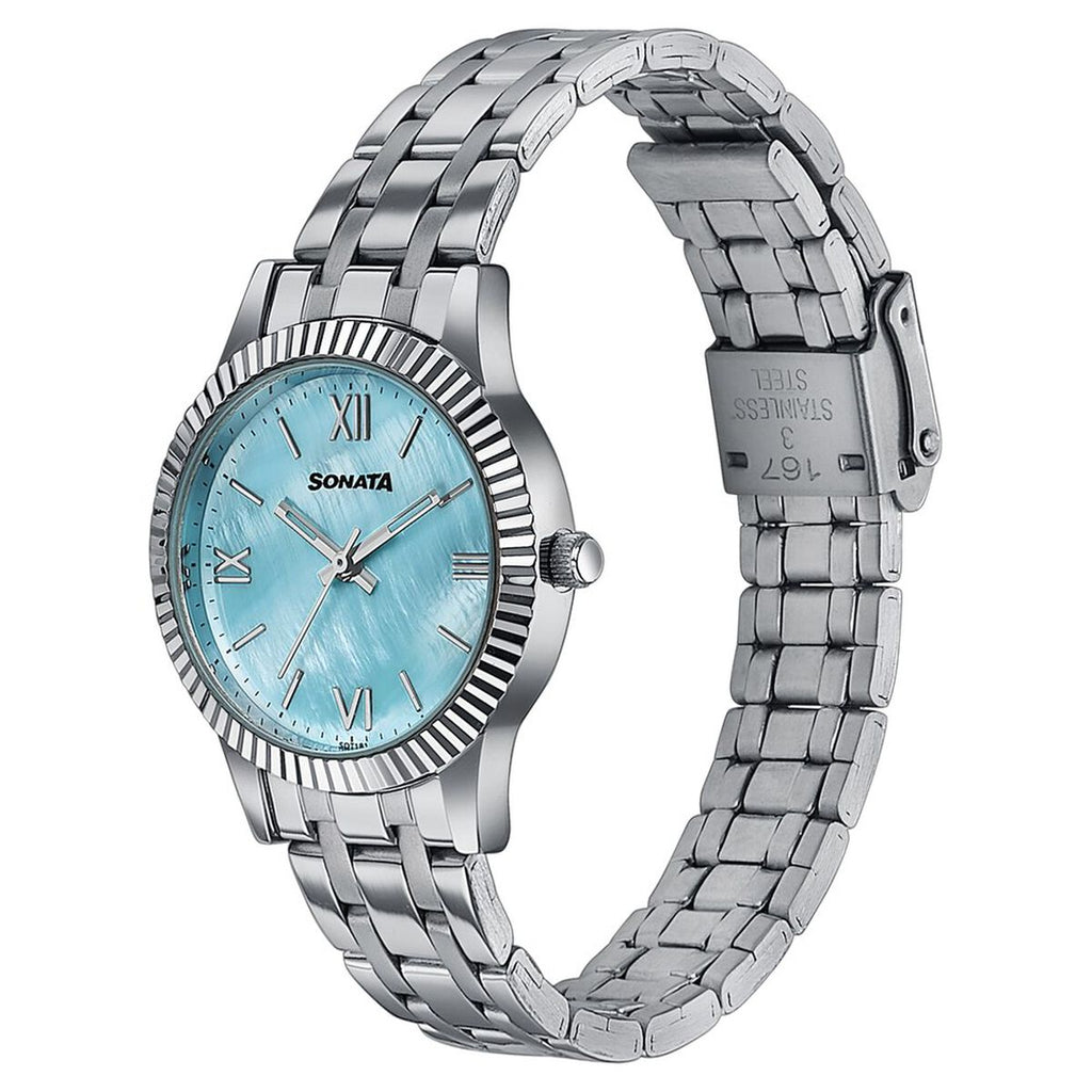 Sonata Ease Blue Mother of Pearl Dial Silver Stainless Steel Strap Women's Watch 8202SM04W - view 3