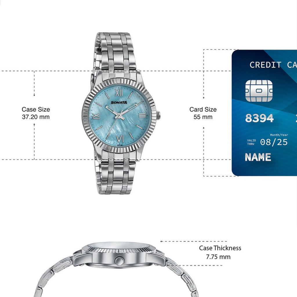 Sonata Ease Blue Mother of Pearl Dial Silver Stainless Steel Strap Women's Watch 8202SM04W - view 4