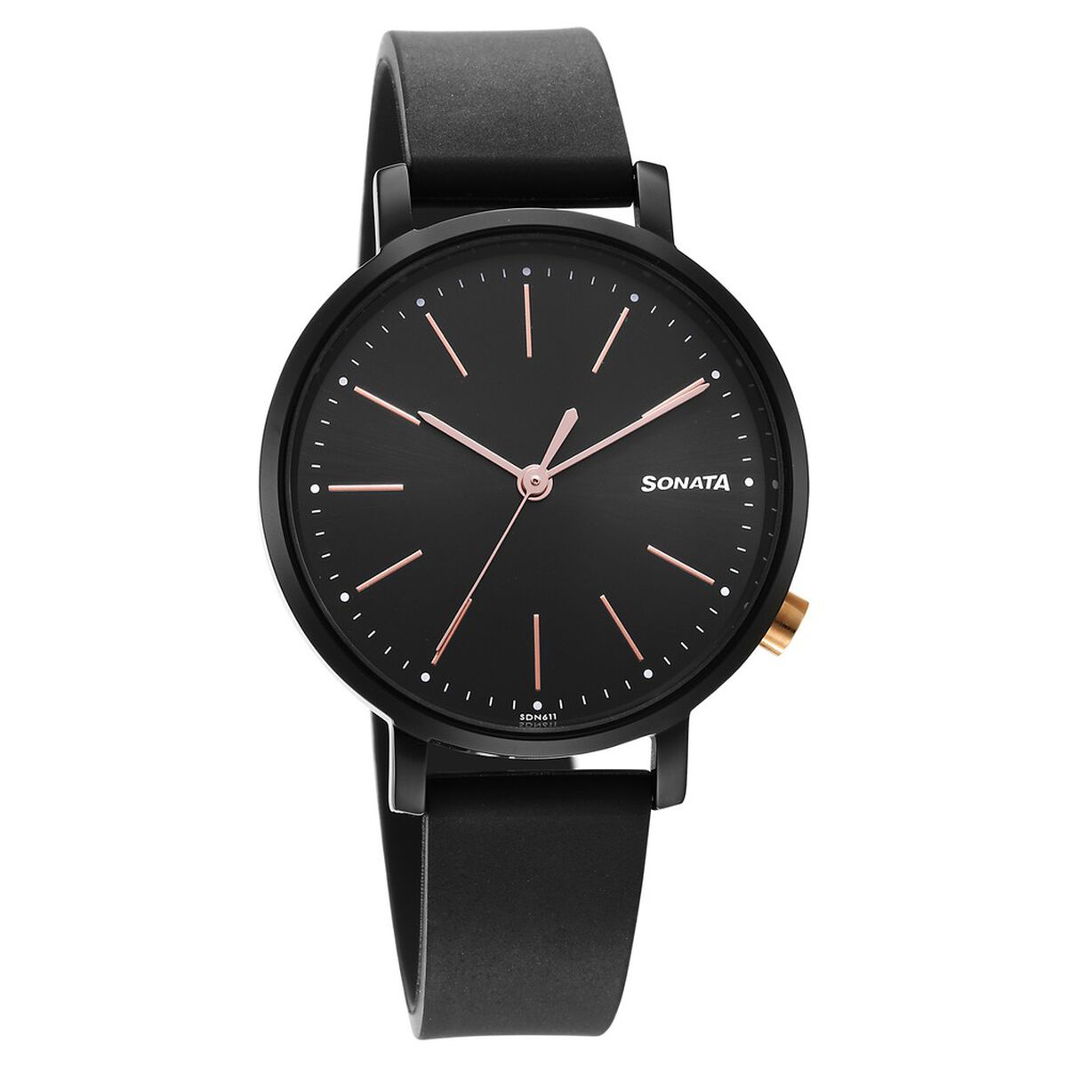 Sonata Essentials Black Dial Black Polyurethane Strap Women's Watch 87045KP01 - view 1