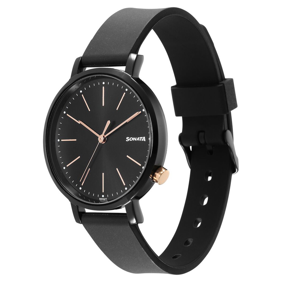 Sonata Essentials Black Dial Black Polyurethane Strap Women's Watch 87045KP01 - view 2