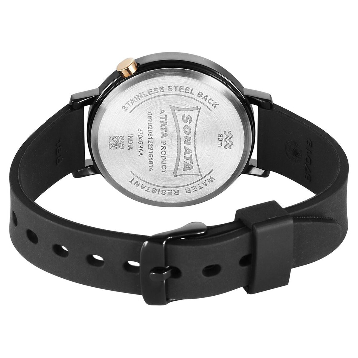 Sonata Essentials Black Dial Black Polyurethane Strap Women's Watch 87045KP01 - view 4