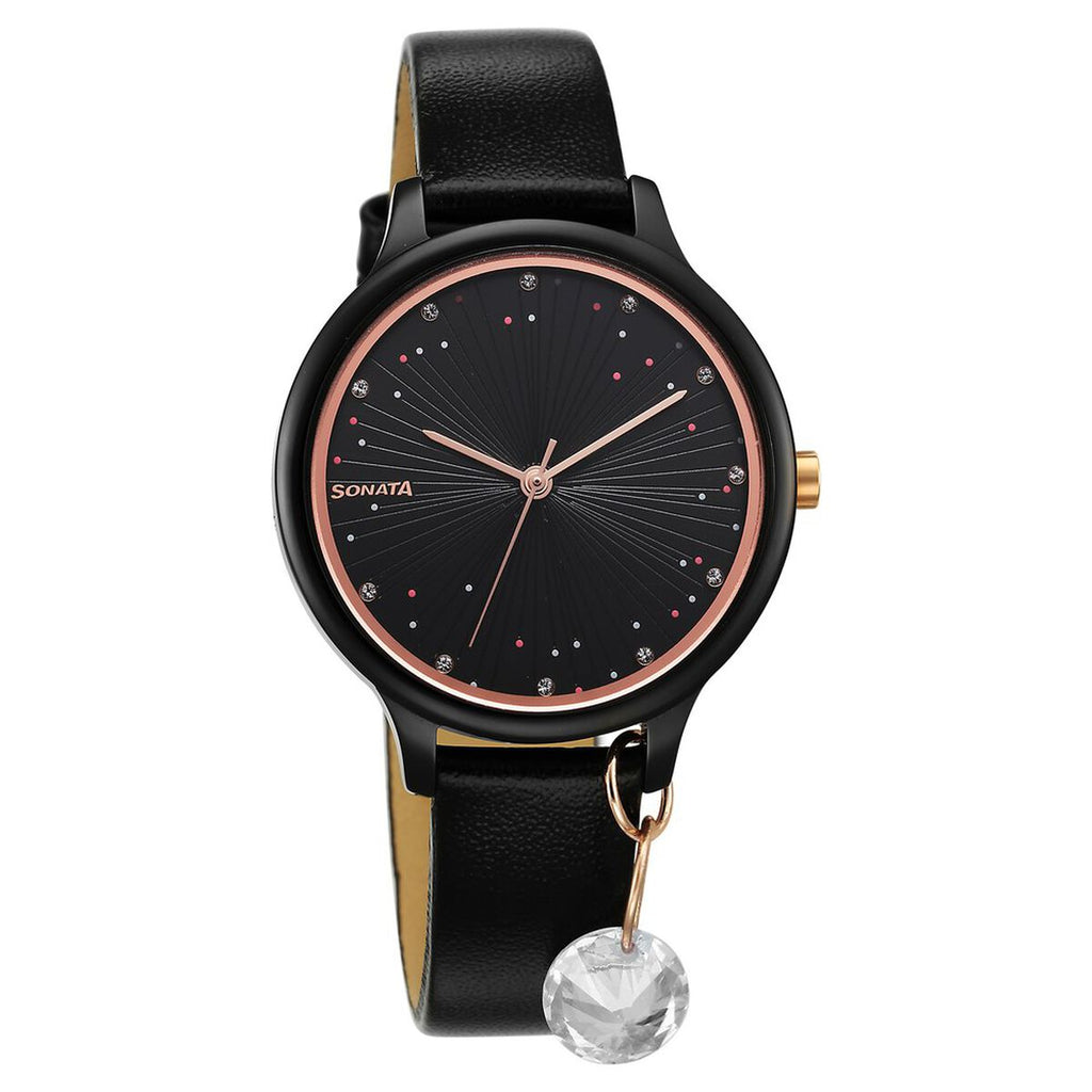 Sonata Blush Black Dial Black Leather Strap Women's Watch 87050KL01 - view 1