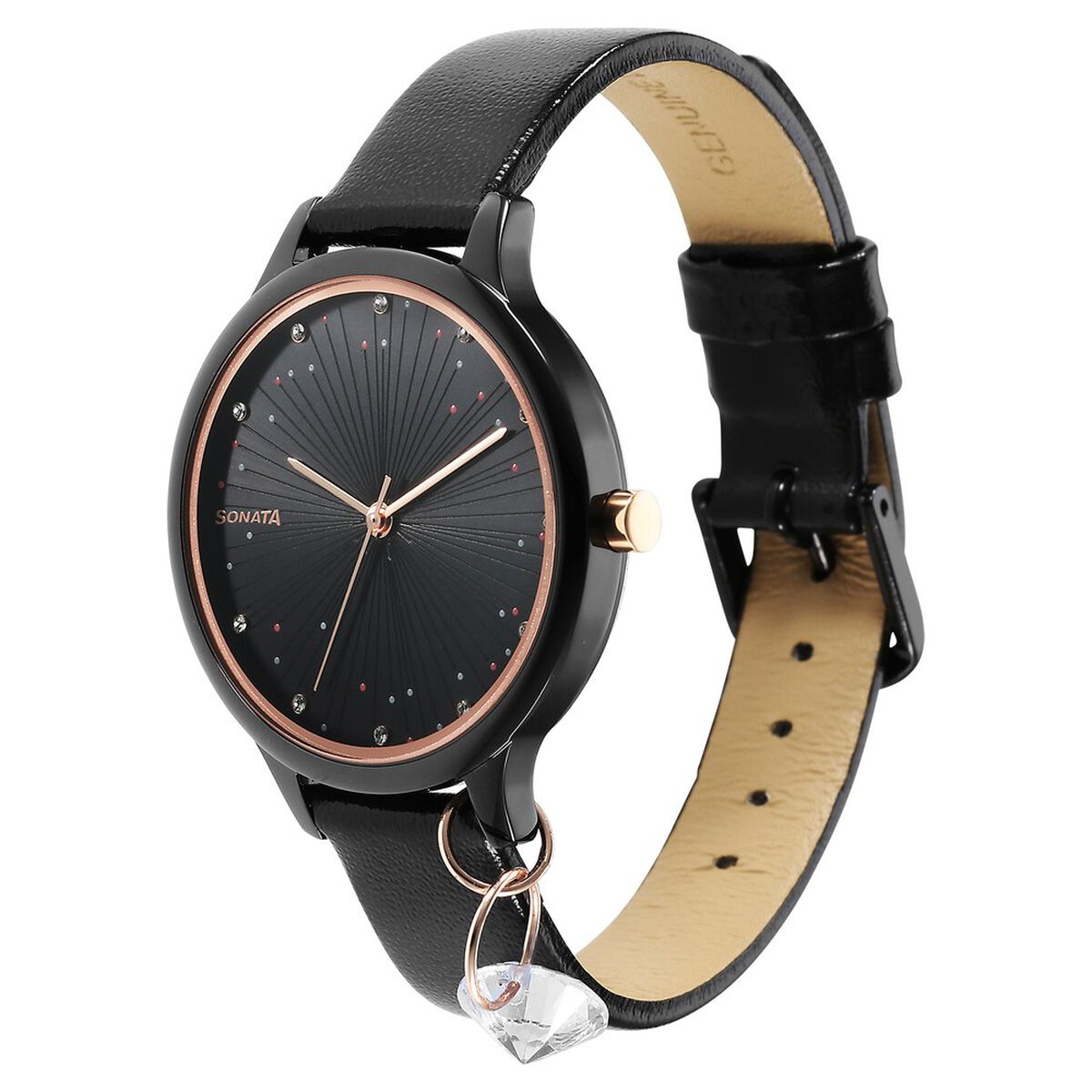 Sonata Blush Black Dial Black Leather Strap Women's Watch 87050KL01 - view 2